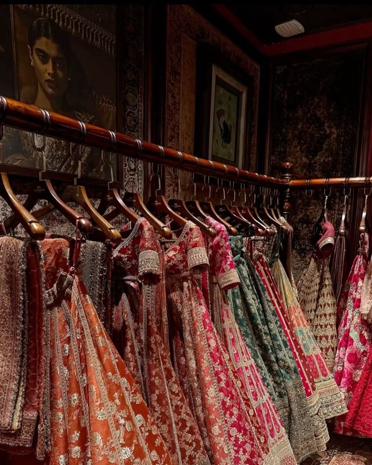 A rack of Indian bridal attire